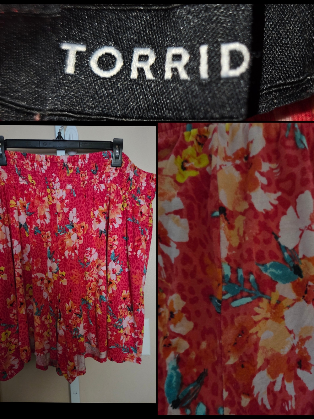 756- torrid Coral-Red Floral Pull-On Shorts,Sz.4 - Picture 2 of 4